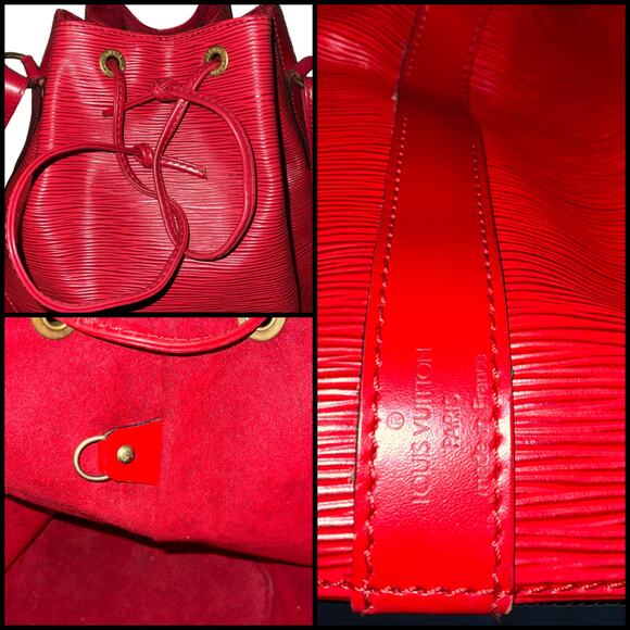 Vintage LOUIS VUITTON EPI LEATHER NOE PM Red Bucket Drawstring Shoulder Bag - Picture 9 of 15
